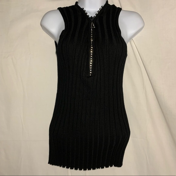 Belldini Tops - Belldini black rhinestone zipper knit top Sweater